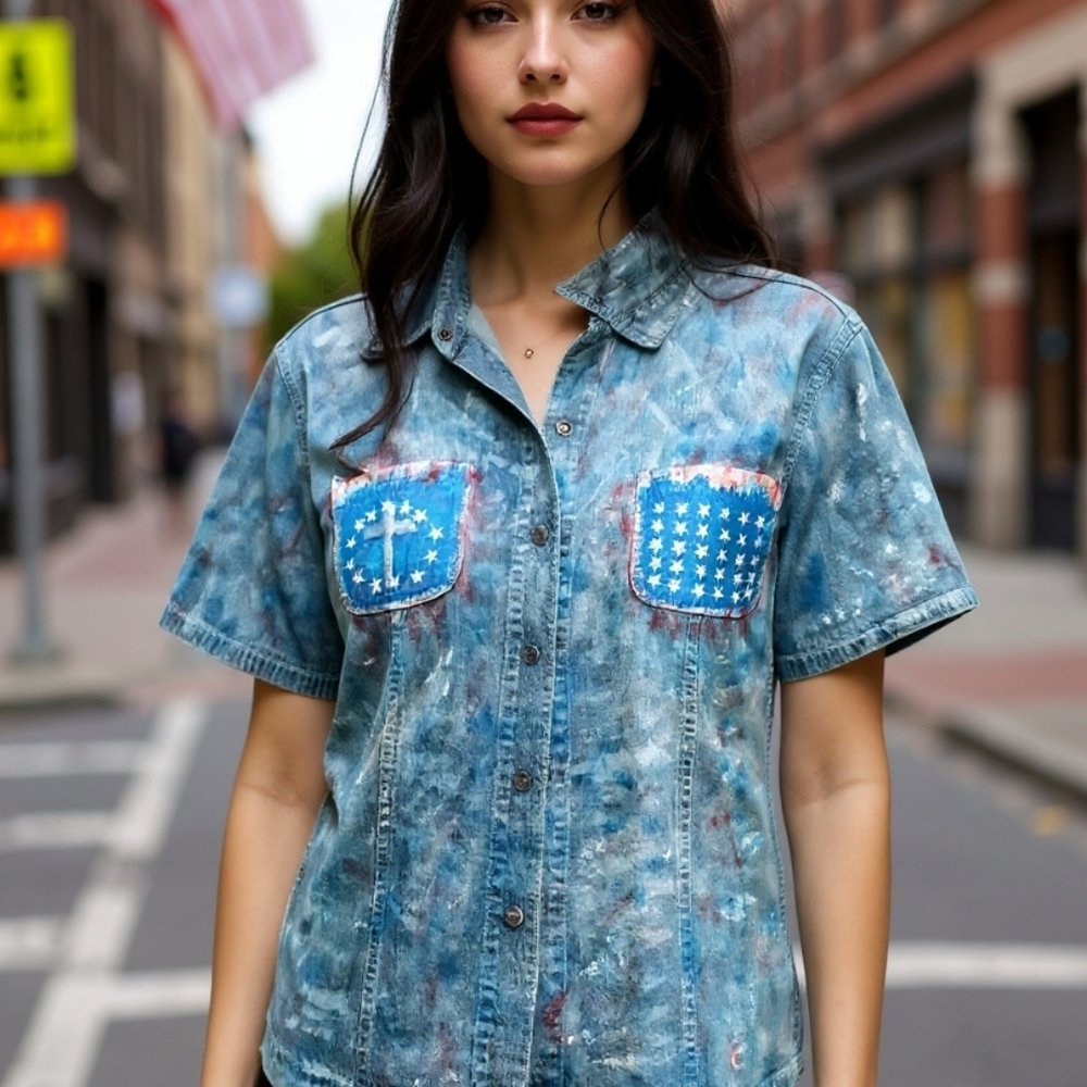 Sonoma Denim Shirt Jacket Short Sleeve Button Front Casual Layering Top